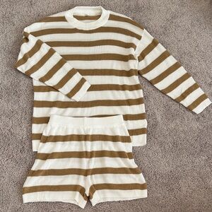 Striped Loungewear Set - Brown and White